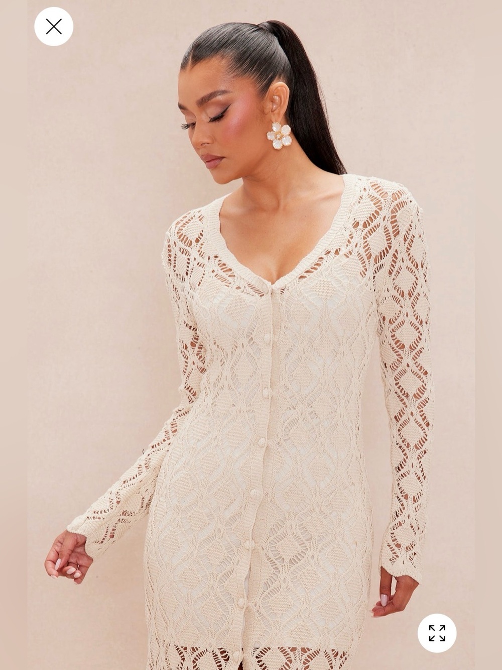 Fashion Nova Luxe Caterina Cream Crochet Maxi Dress with Front Slit-Large NWT🔥 - Picture 2 of 6